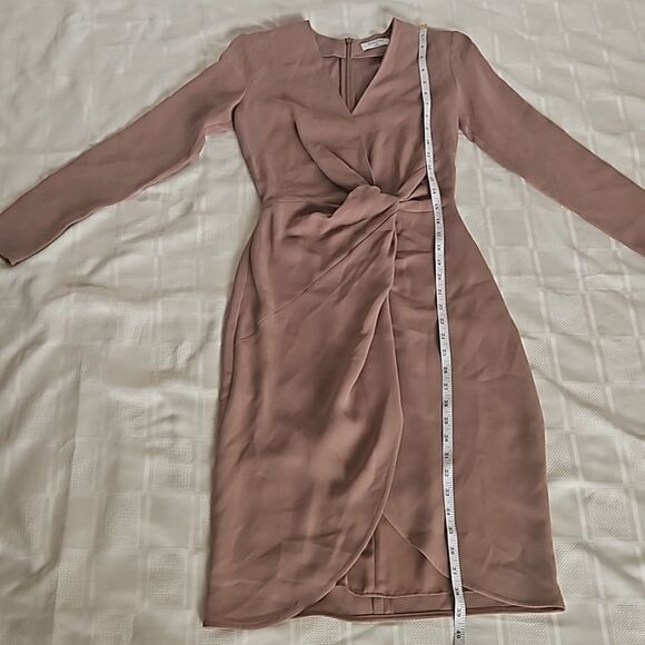 Babaton Long Sleeves Wrap Twisted Midi Dress XXS Brown - Picture 11 of 16